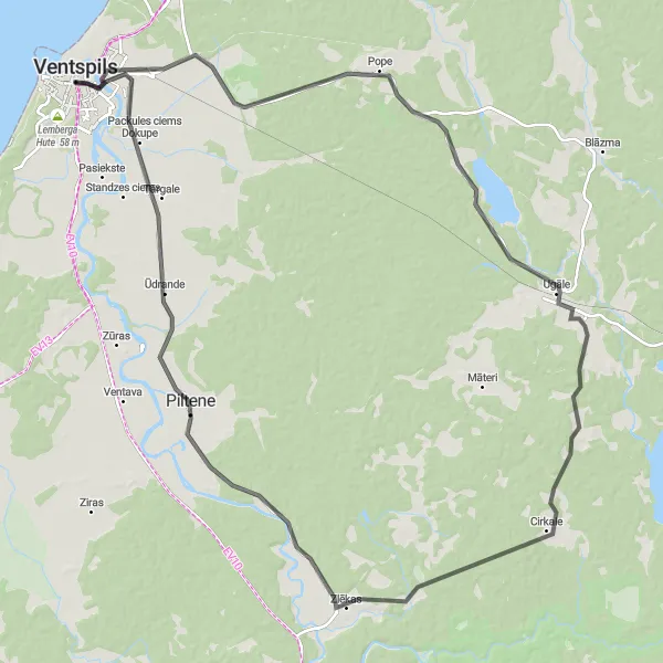 Map miniature of "Road Cycling Journey to Dzirnavas" cycling inspiration in Latvija, Latvia. Generated by Tarmacs.app cycling route planner