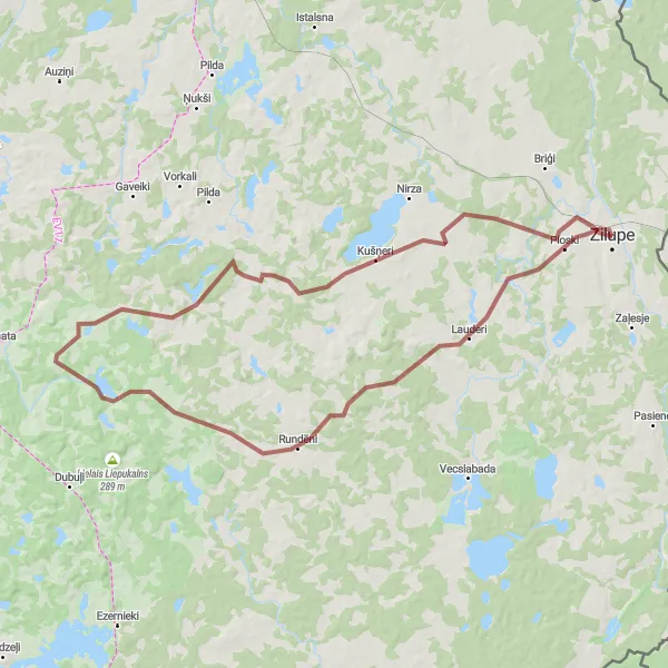Map miniature of "Lauderi and Rundēni Gravel Tour" cycling inspiration in Latvija, Latvia. Generated by Tarmacs.app cycling route planner