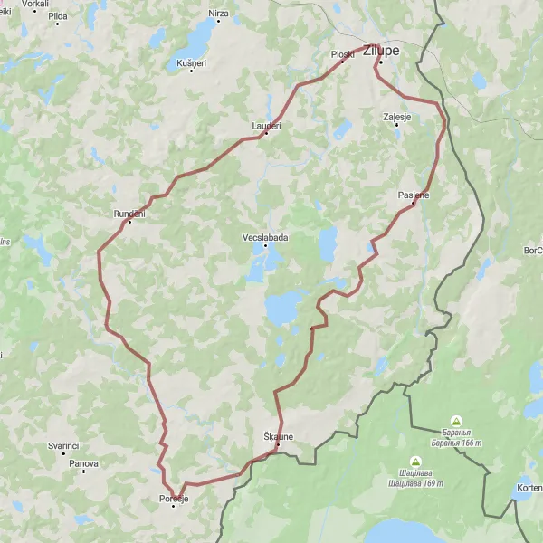 Map miniature of "Pasiene and Rundēni Gravel Adventure" cycling inspiration in Latvija, Latvia. Generated by Tarmacs.app cycling route planner