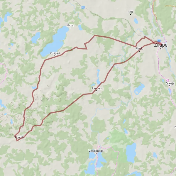 Map miniature of "Lauderi and Rundēni Gravel Route" cycling inspiration in Latvija, Latvia. Generated by Tarmacs.app cycling route planner
