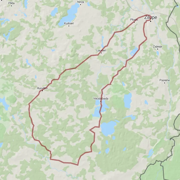 Map miniature of "Gravel Exploration: Vecslabada to Lauderi" cycling inspiration in Latvija, Latvia. Generated by Tarmacs.app cycling route planner