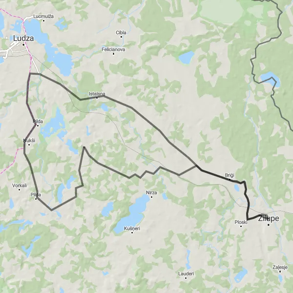 Map miniature of "Zilupe Castle and Belomoiki Road Tour" cycling inspiration in Latvija, Latvia. Generated by Tarmacs.app cycling route planner