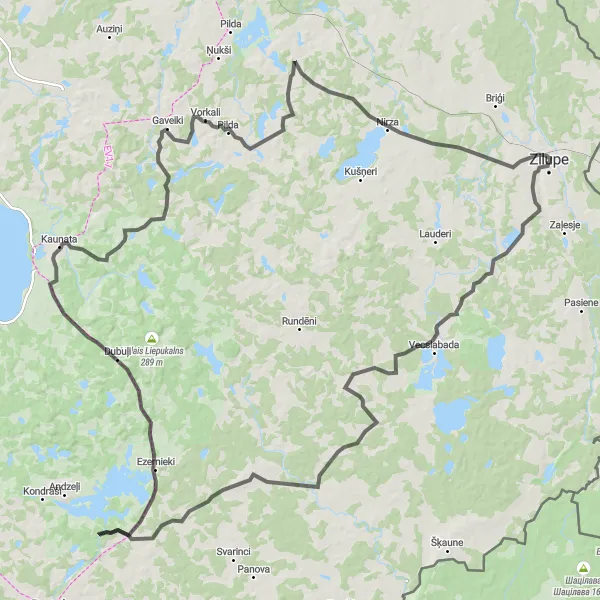 Map miniature of "Latvian Countryside Road Adventure" cycling inspiration in Latvija, Latvia. Generated by Tarmacs.app cycling route planner
