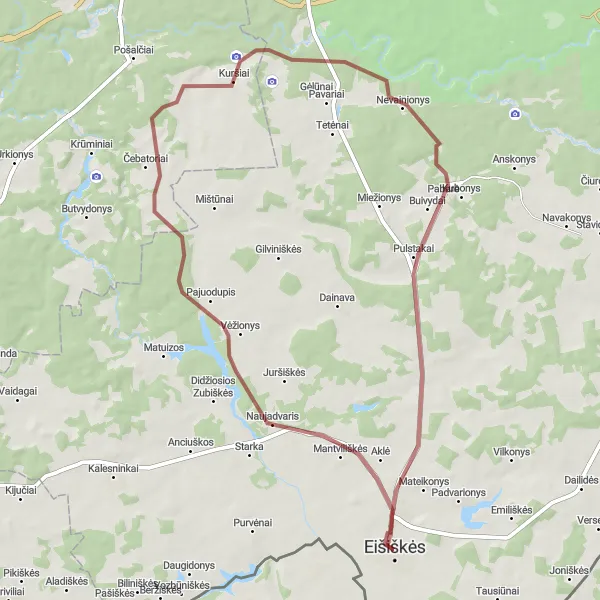 Map miniature of "The Kuršiai Loop" cycling inspiration in Sostinės regionas, Lithuania. Generated by Tarmacs.app cycling route planner