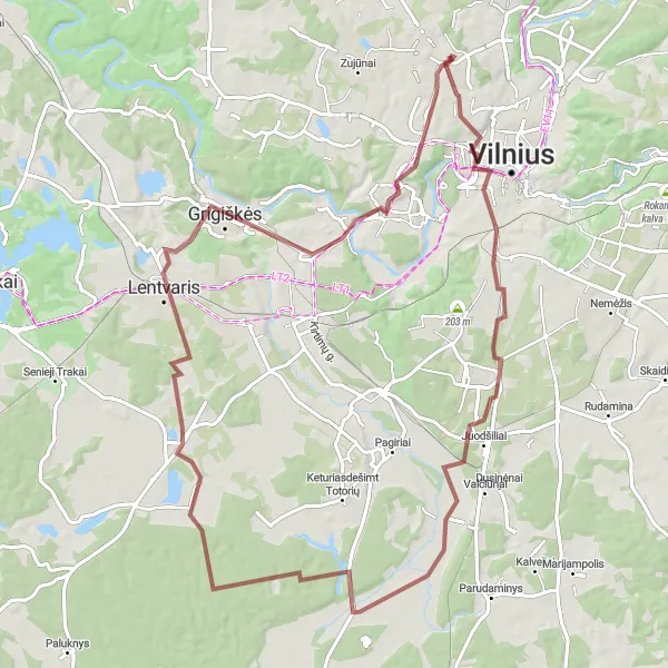 Map miniature of "Gravel Adventure" cycling inspiration in Sostinės regionas, Lithuania. Generated by Tarmacs.app cycling route planner