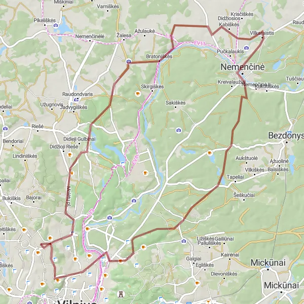 Map miniature of "Nature and Heritage" cycling inspiration in Sostinės regionas, Lithuania. Generated by Tarmacs.app cycling route planner