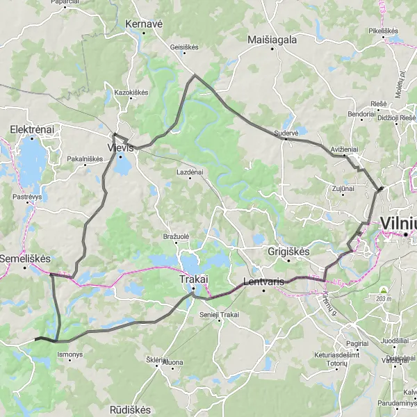 Map miniature of "Lentvaris-Vievis Round Trip" cycling inspiration in Sostinės regionas, Lithuania. Generated by Tarmacs.app cycling route planner