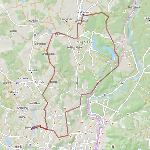 Map miniature of "Verkių Rūmai and Beyond: Gravel Cycling Route" cycling inspiration in Sostinės regionas, Lithuania. Generated by Tarmacs.app cycling route planner