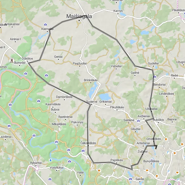 Map miniature of "Sudervė and Gineitiškės: Road Cycling Route" cycling inspiration in Sostinės regionas, Lithuania. Generated by Tarmacs.app cycling route planner