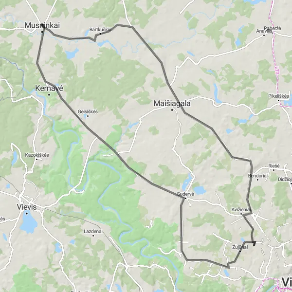 Map miniature of "Justiniškės - Avižieniai Loop" cycling inspiration in Sostinės regionas, Lithuania. Generated by Tarmacs.app cycling route planner