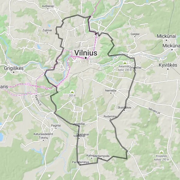 Map miniature of "Verkiai Palace Loop" cycling inspiration in Sostinės regionas, Lithuania. Generated by Tarmacs.app cycling route planner