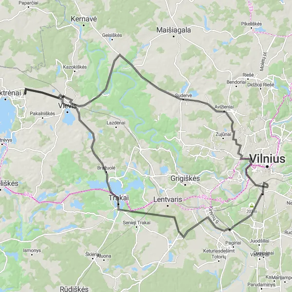 Map miniature of "Trakai Castle and Surroundings" cycling inspiration in Sostinės regionas, Lithuania. Generated by Tarmacs.app cycling route planner