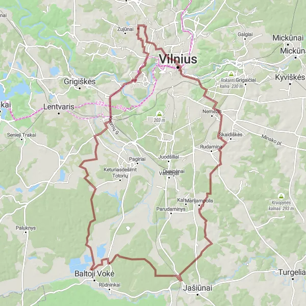 Map miniature of "Skurbutėnai and Antenų parkas" cycling inspiration in Sostinės regionas, Lithuania. Generated by Tarmacs.app cycling route planner