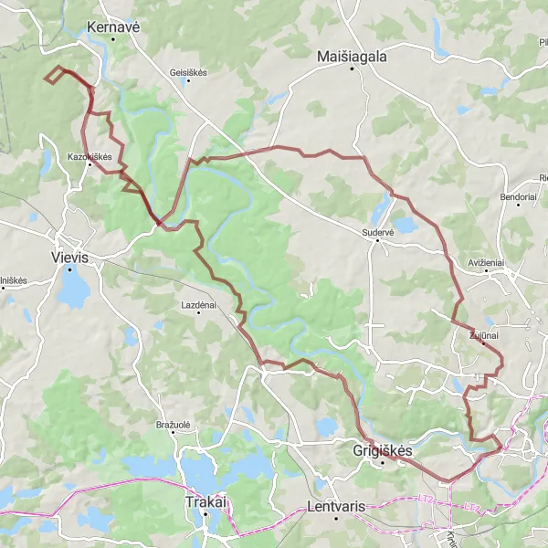 Map miniature of "Nature's Wonders and Historic Sights in Ausiutiškių regykla" cycling inspiration in Sostinės regionas, Lithuania. Generated by Tarmacs.app cycling route planner