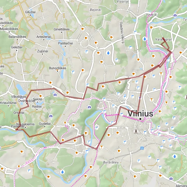 Map miniature of "Gravel Loop: From Pilaitė to Šeškinė" cycling inspiration in Sostinės regionas, Lithuania. Generated by Tarmacs.app cycling route planner