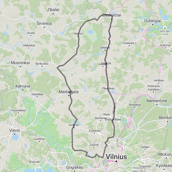 Map miniature of "Road Adventure: Sudervė Circuit" cycling inspiration in Sostinės regionas, Lithuania. Generated by Tarmacs.app cycling route planner