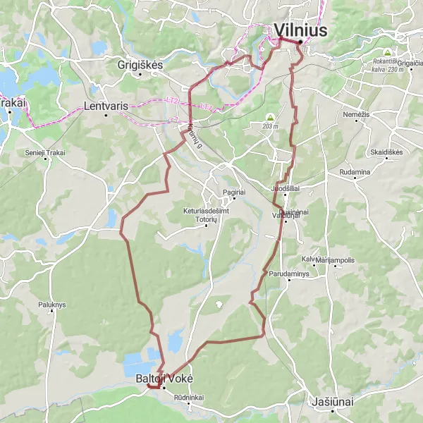 Map miniature of "Forest Trail Exploration" cycling inspiration in Sostinės regionas, Lithuania. Generated by Tarmacs.app cycling route planner