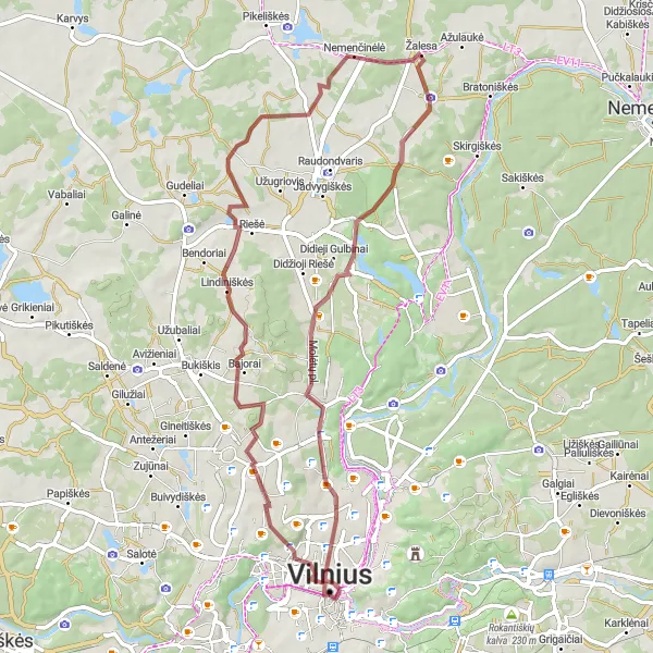 Map miniature of "Presidential Palace Gravel Route" cycling inspiration in Sostinės regionas, Lithuania. Generated by Tarmacs.app cycling route planner