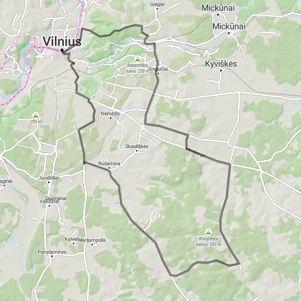 Map miniature of "Vilnius Bell Tower Road Route" cycling inspiration in Sostinės regionas, Lithuania. Generated by Tarmacs.app cycling route planner