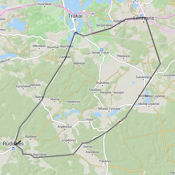 Map miniature of "Exploring Žukiškės and Piliškių ežeras" cycling inspiration in Sostinės regionas, Lithuania. Generated by Tarmacs.app cycling route planner