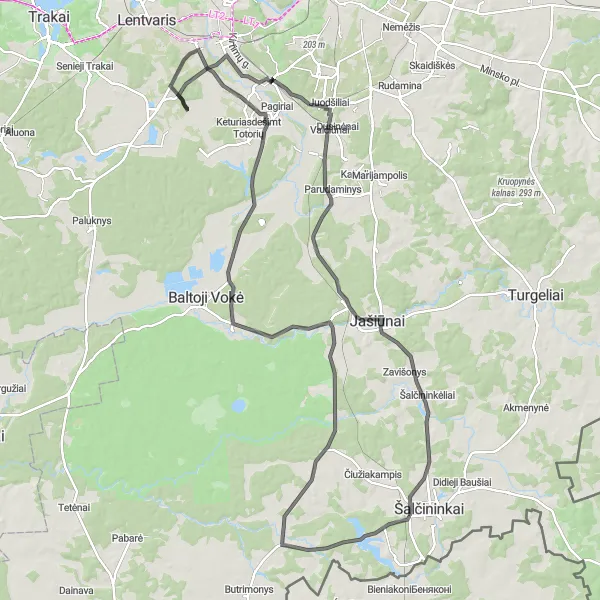 Map miniature of "Countryside Charm: Road Cycling Adventure" cycling inspiration in Sostinės regionas, Lithuania. Generated by Tarmacs.app cycling route planner