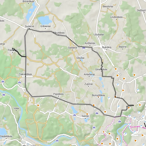 Map miniature of "Šeškinė Charm" cycling inspiration in Sostinės regionas, Lithuania. Generated by Tarmacs.app cycling route planner