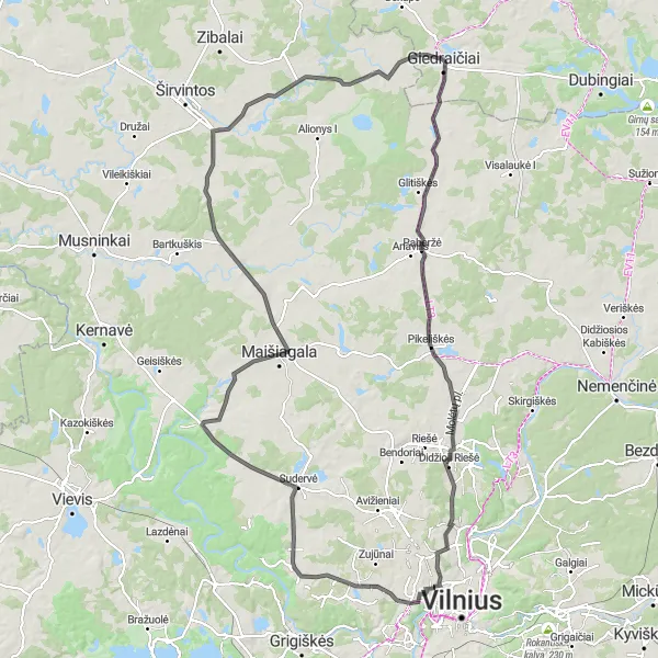 Map miniature of "Šeškinė Panorama" cycling inspiration in Sostinės regionas, Lithuania. Generated by Tarmacs.app cycling route planner