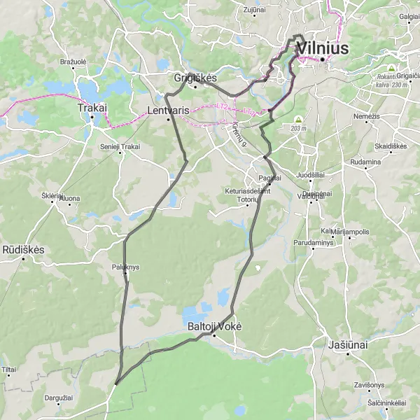 Map miniature of "Šeškinė - Plikakalnis Loop" cycling inspiration in Sostinės regionas, Lithuania. Generated by Tarmacs.app cycling route planner