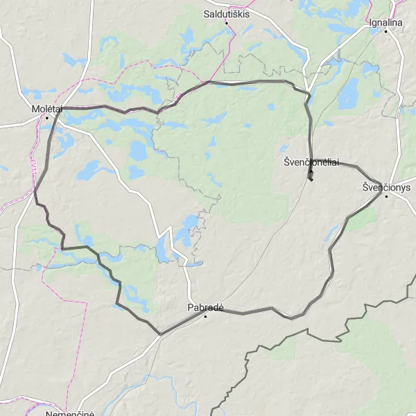 Map miniature of "Scenic Loop: Švenčionėliai & Cirkliškis" cycling inspiration in Sostinės regionas, Lithuania. Generated by Tarmacs.app cycling route planner