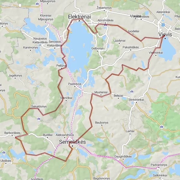 Map miniature of "Gravel Adventure near Vievis" cycling inspiration in Sostinės regionas, Lithuania. Generated by Tarmacs.app cycling route planner