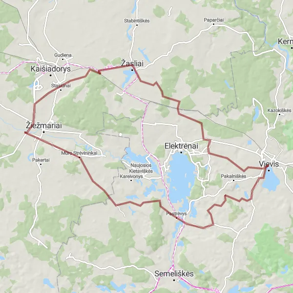 Map miniature of "Gravel Adventure to Jagėlonys, Turloviškės and More" cycling inspiration in Sostinės regionas, Lithuania. Generated by Tarmacs.app cycling route planner