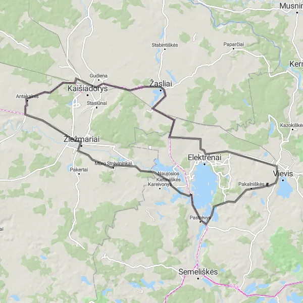 Map miniature of "Lithuanian Countryside Road Cycling Route" cycling inspiration in Sostinės regionas, Lithuania. Generated by Tarmacs.app cycling route planner