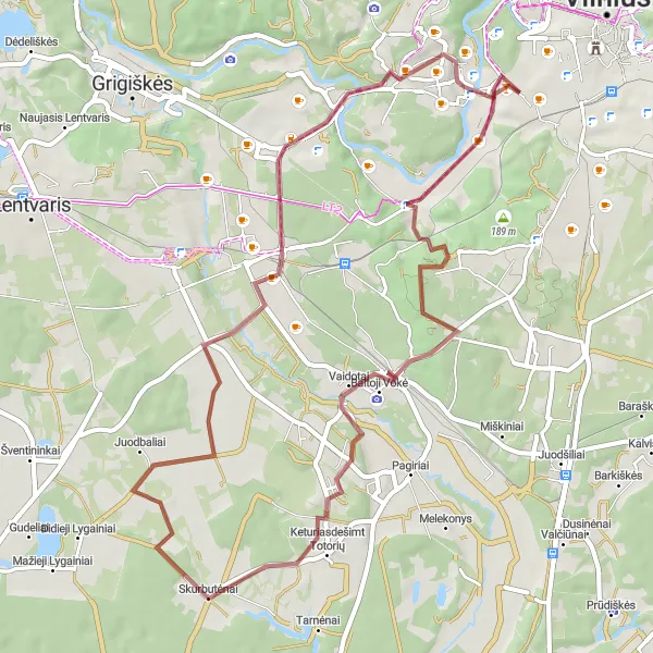 Map miniature of "Exploring Historic Sites and Nature" cycling inspiration in Sostinės regionas, Lithuania. Generated by Tarmacs.app cycling route planner