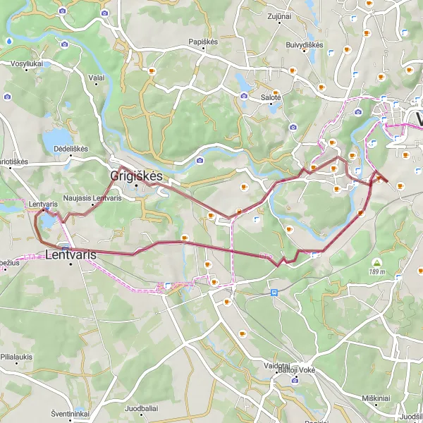 Map miniature of "Gravel Loop to Mūrinė Vokė" cycling inspiration in Sostinės regionas, Lithuania. Generated by Tarmacs.app cycling route planner