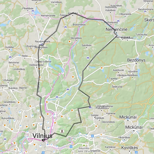 Map miniature of "Tour of Vilnius Region" cycling inspiration in Sostinės regionas, Lithuania. Generated by Tarmacs.app cycling route planner