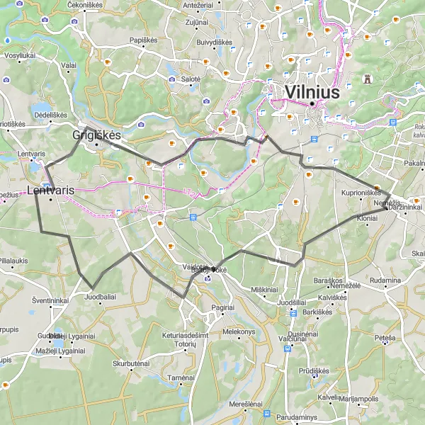 Map miniature of "Lithuanian Countryside Adventure" cycling inspiration in Sostinės regionas, Lithuania. Generated by Tarmacs.app cycling route planner