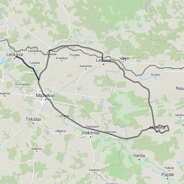 Map miniature of "The Historic Route" cycling inspiration in Vidurio ir vakarų Lietuvos regionas, Lithuania. Generated by Tarmacs.app cycling route planner