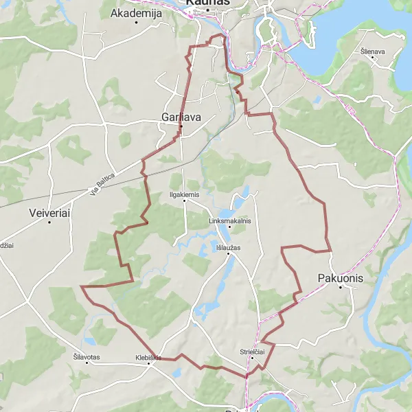 Map miniature of "Serene Countryside Exploration" cycling inspiration in Vidurio ir vakarų Lietuvos regionas, Lithuania. Generated by Tarmacs.app cycling route planner