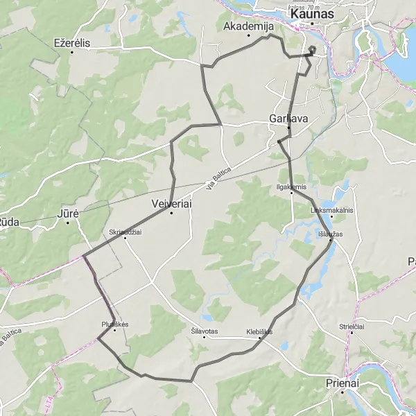 Map miniature of "Aleksotas - Aleksotas Loop" cycling inspiration in Vidurio ir vakarų Lietuvos regionas, Lithuania. Generated by Tarmacs.app cycling route planner