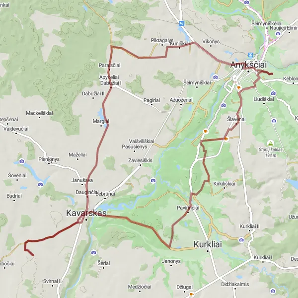 Map miniature of "Gravel Cycling Route with Scenic Views" cycling inspiration in Vidurio ir vakarų Lietuvos regionas, Lithuania. Generated by Tarmacs.app cycling route planner