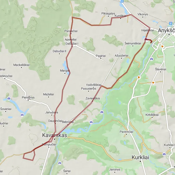Map miniature of "Scenic Gravel Ride" cycling inspiration in Vidurio ir vakarų Lietuvos regionas, Lithuania. Generated by Tarmacs.app cycling route planner