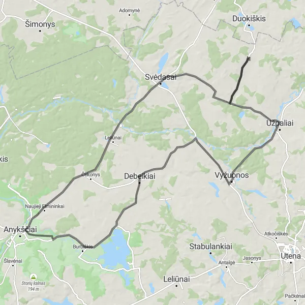 Map miniature of "Road Cycling Route with Historical Landmarks" cycling inspiration in Vidurio ir vakarų Lietuvos regionas, Lithuania. Generated by Tarmacs.app cycling route planner