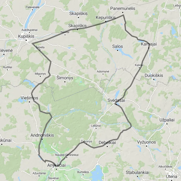 Map miniature of "Discover the Beauty of the Region" cycling inspiration in Vidurio ir vakarų Lietuvos regionas, Lithuania. Generated by Tarmacs.app cycling route planner