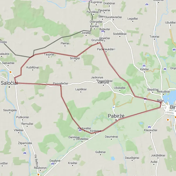Map miniature of "Karajimiškis Gravel Adventure" cycling inspiration in Vidurio ir vakarų Lietuvos regionas, Lithuania. Generated by Tarmacs.app cycling route planner