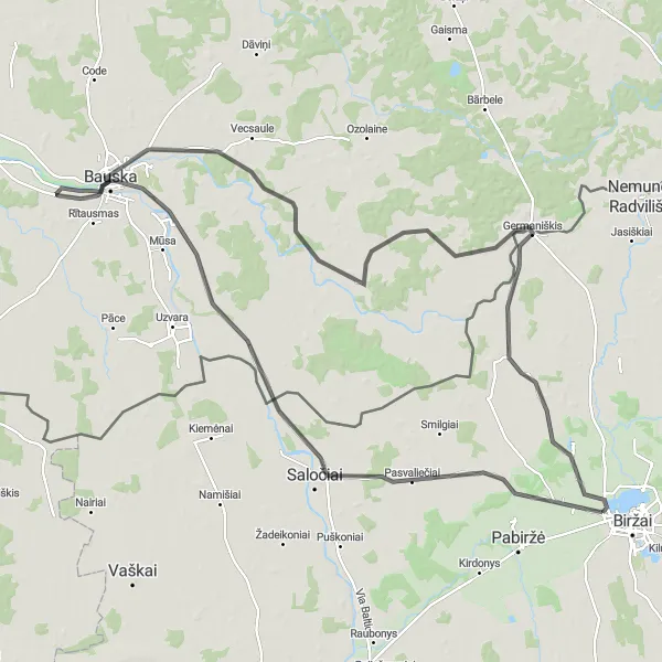 Map miniature of "Grenctāle Loop" cycling inspiration in Vidurio ir vakarų Lietuvos regionas, Lithuania. Generated by Tarmacs.app cycling route planner