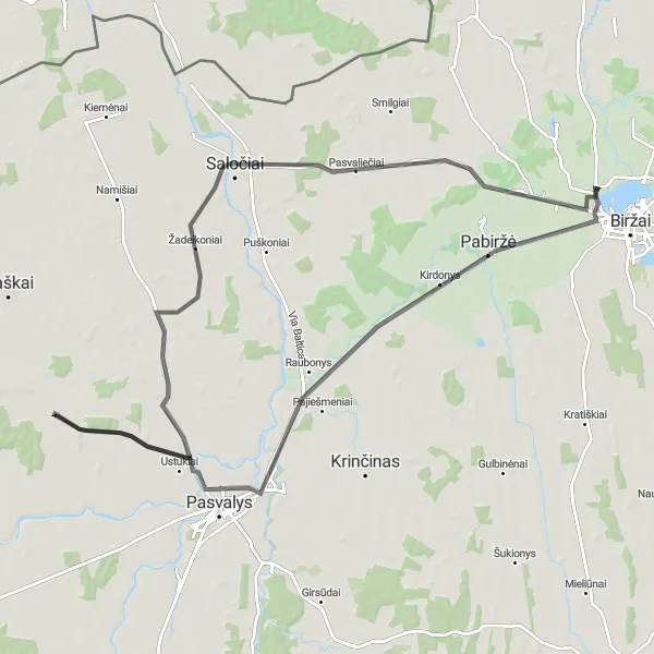 Map miniature of "Pasvalys Tour" cycling inspiration in Vidurio ir vakarų Lietuvos regionas, Lithuania. Generated by Tarmacs.app cycling route planner