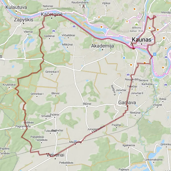 Map miniature of "Gravel Adventure to Jėzuitų vienuolyno apžvalgos aikštelė" cycling inspiration in Vidurio ir vakarų Lietuvos regionas, Lithuania. Generated by Tarmacs.app cycling route planner