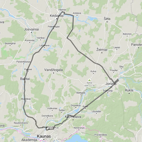 Map miniature of "The Ultimate Road Challenge" cycling inspiration in Vidurio ir vakarų Lietuvos regionas, Lithuania. Generated by Tarmacs.app cycling route planner