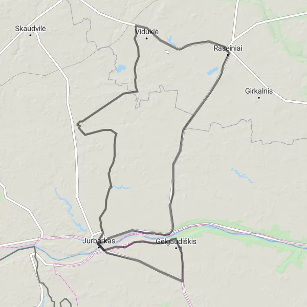 Map miniature of "Panemunė Combo" cycling inspiration in Vidurio ir vakarų Lietuvos regionas, Lithuania. Generated by Tarmacs.app cycling route planner