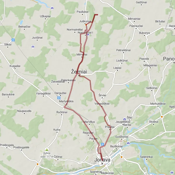 Map miniature of "Discovering Vaivadiškiai and Šmatai" cycling inspiration in Vidurio ir vakarų Lietuvos regionas, Lithuania. Generated by Tarmacs.app cycling route planner
